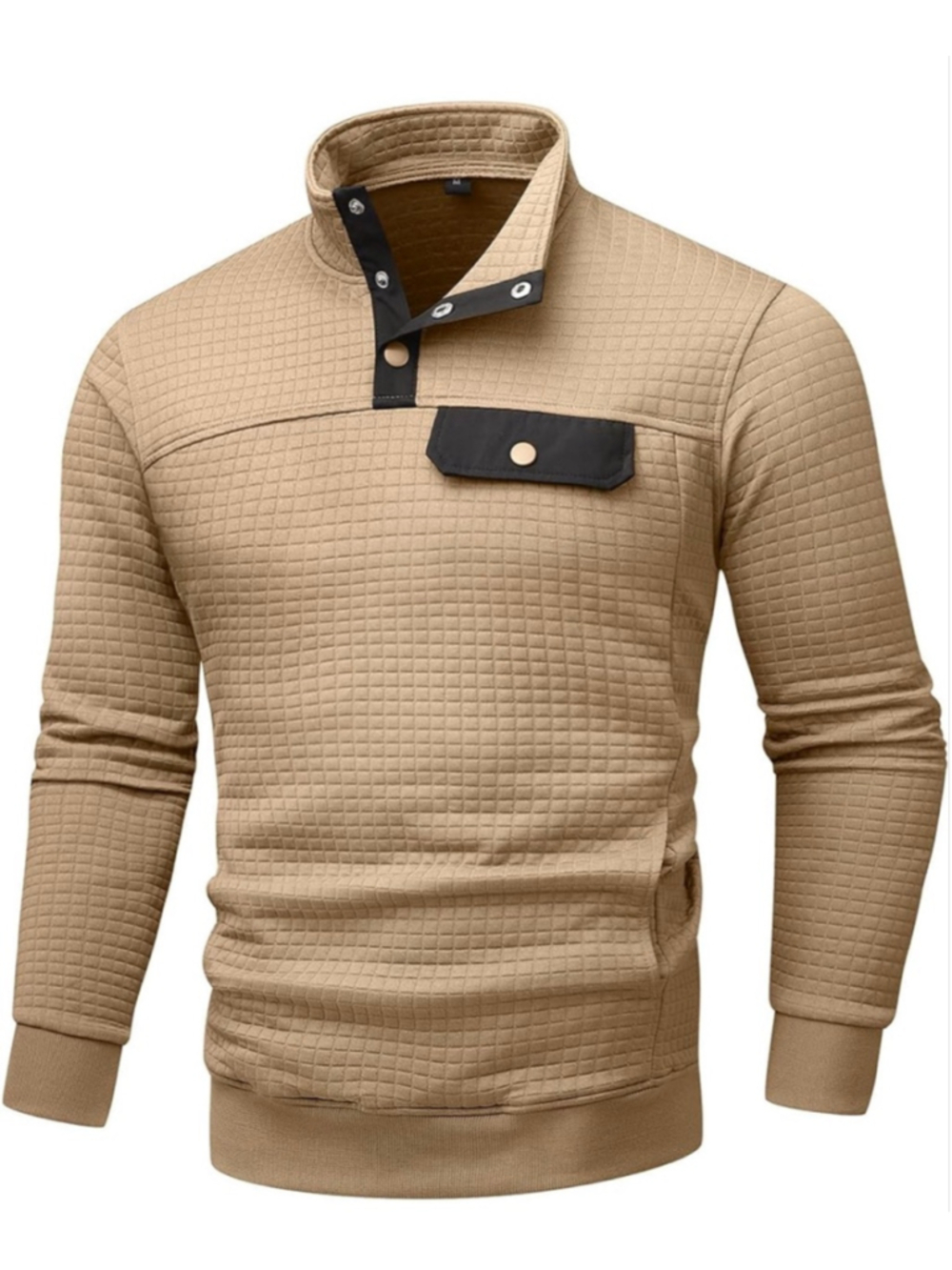 NEW Men's Quilted Sweatshirt Waffle Stand Collar Button Pullover 4X
